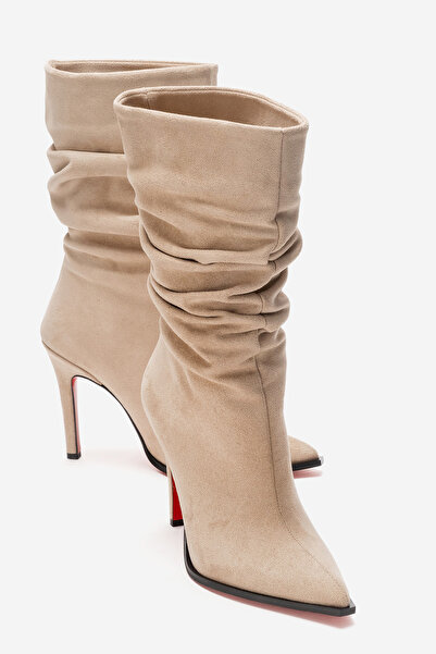 Ayakkabı Ateşi Gathered Women's Boots Pointed Toe Thin Heeled Bellows Stylish...