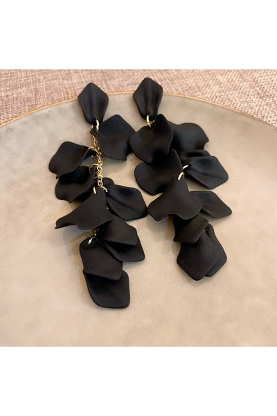 Choice Black Acrylic Solid Color Rose Petal Flowers Long Tassel Dangle Earrin...