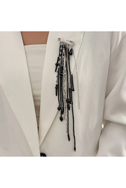 Choice black Salircon Exaggerate Long Tassel Chain Brooch Women Handmade Bead...
