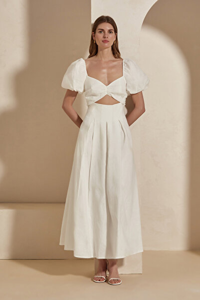 Dahlia Bianca Lucille Keten Elbise