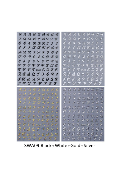 Choice SWA09 4 ألوان، 4 قطع، ملصقات أظافر حروف قوطية، تصميم رائع مستوحى من مو...