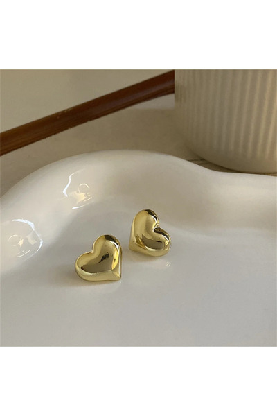 Choice أقراط ذهبية عصرية جديدة بلون فضي، سطح أملس، على شكل قلب، للنساء، بتصمي...