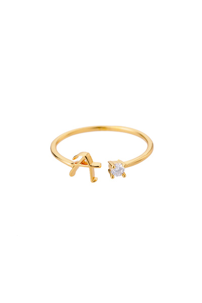 Choice Gold Color A Zircon Tiny Initial Letter Rings For Women Stainless Stee...