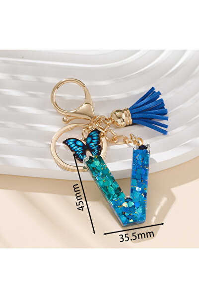 Choice V 1pc Alloy Alphabet Initial Keychain Royal Blue Butterfly & Tassel Le...