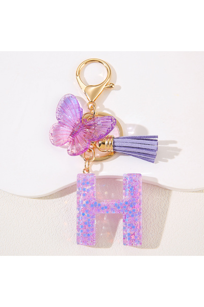 Choice H Cute purple keychain fringe butterfly initials keychain uppercase En...