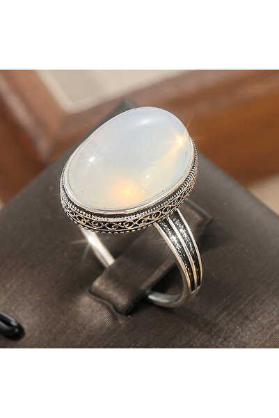 Choice خاتم حجر القمر قوس قزح B157، خاتم فضي اللون، خاتم حجر القمر المميز، خا...