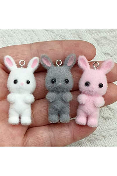 Choice 3pcs 3pcs/lot Cute Flocking Rabbit Resin Charms Animal Pendant DIY Key...