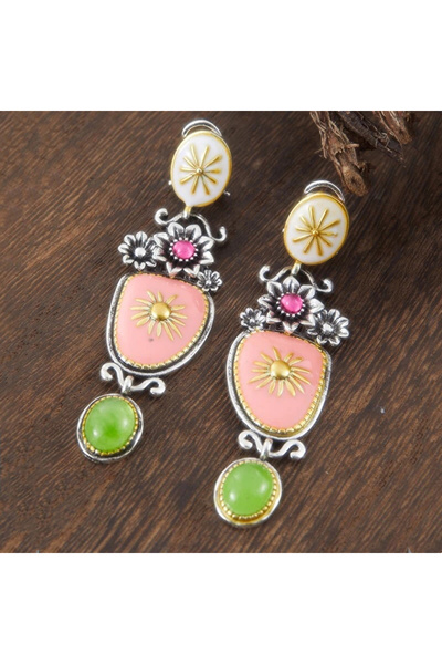 Choice WB3219-1 Vintage Enamel Flower Earrings For Women Ethnic Charm Dangle ...