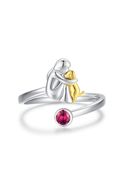 Choice خاتم وردي أنيق بلونين، خاتم كريستالي بتصميم جرو صغير، مناسب للنساء، بت...