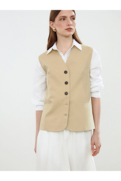 LC Waikiki Özmarka New Season V-Neck Linen Blend Women's Classic Vest