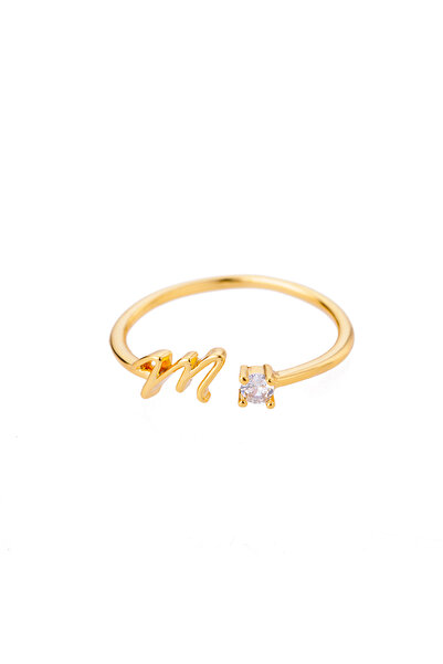 Choice Gold Color M Zircon Tiny Initial Letter Rings For Women Stainless Stee...