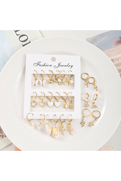 Choice مجموعة من 9 أزواج من الأقراط المتدلية بتصميم رائع على شكل فراشة وقلب و...