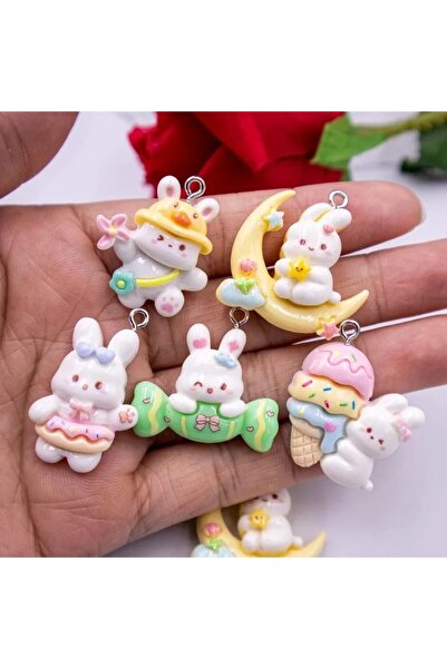 Choice ١٠ قطع متنوعة، ١٠ قطع من قلادة أرنب أبيض صغير لامع جديد من الراتنج بتص...