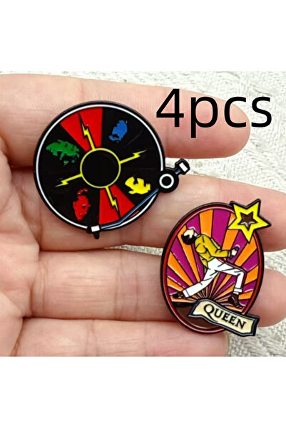 Miniso Rhodium Plated 4pcs Classic Rock Band Logo Music Group Badge Cartoon I...