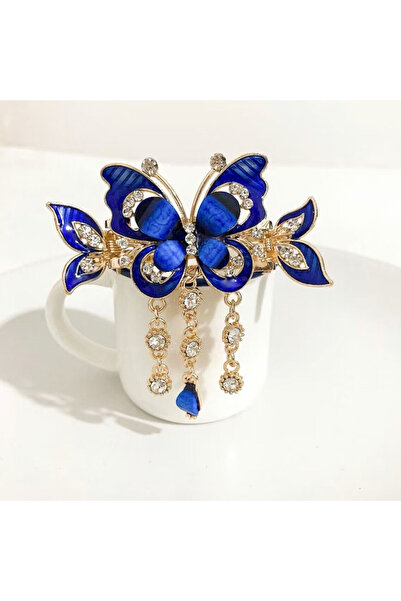 Choice Blue Fashion Elegant Zircon Butterfly Tassel Hairpin Accessories For W...