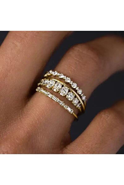 Choice 7 JZ125 طقم جديد من 4 خواتم مطلية بالذهب عيار 14 قيراطًا مرصعة بالزركو...