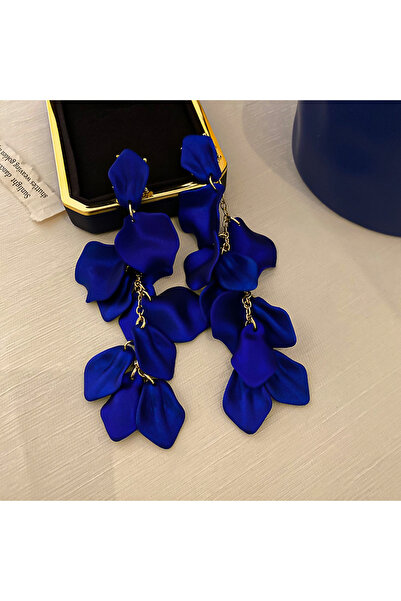 Choice Blue Acrylic Solid Color Rose Petal Flowers Long Tassel Dangle Earring...