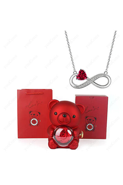Choice قلادة على شكل قلب أحمر مع علبة هدايا على شكل دب لطيف وزهرة وردة، هدية ...