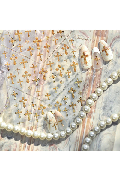 Choice قطعة واحدة من ملصقات تزيين الأظافر بتصميم صليب كلاسيكي، متوفرة باللون ...