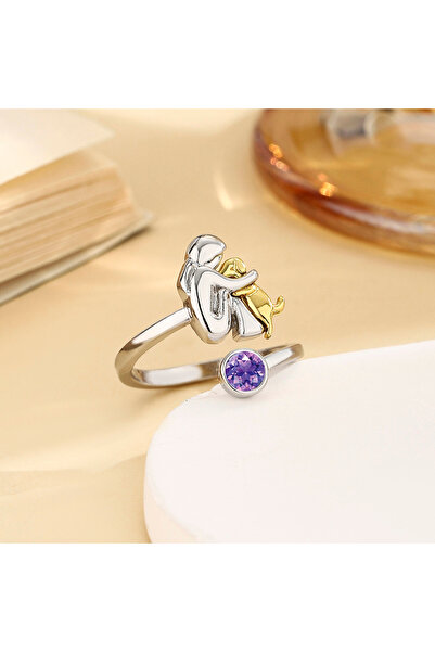 Choice خاتمان عصريان بلونين للأمهات مع كلب، مرصعان بالكريستال، بتصميم جرو صغي...