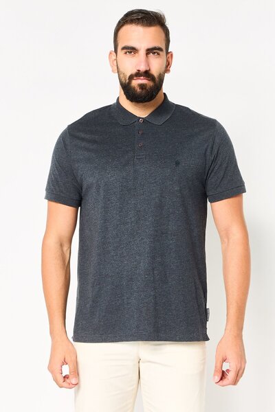 French Connection Men Regular Fit Short Sleeve Brand Logo Polo Shirt, Charcoal
