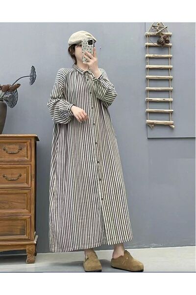 StepIntex Vertical striped double-layered dress, 2026 autumn new style