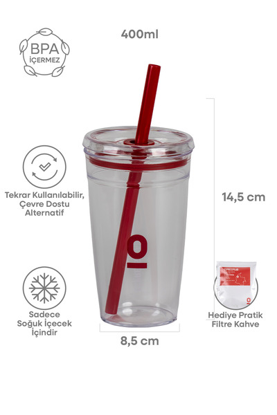 Espressolab Transparent Mini Glass with Straw 400 ml No:114