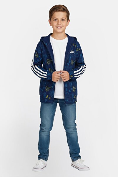 adidas هودي بسحاب كامل بشعار ماركة ستار وورز للأطفال، لون كحلي