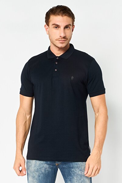 French Connection Men Regular Fit Short Sleeve Brand Logo Polo Shirt, Black
