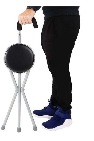 earss عصا مشي بمقعد قابل للطي لكبار السن - كرسي قابل للطي بثلاث أرجل