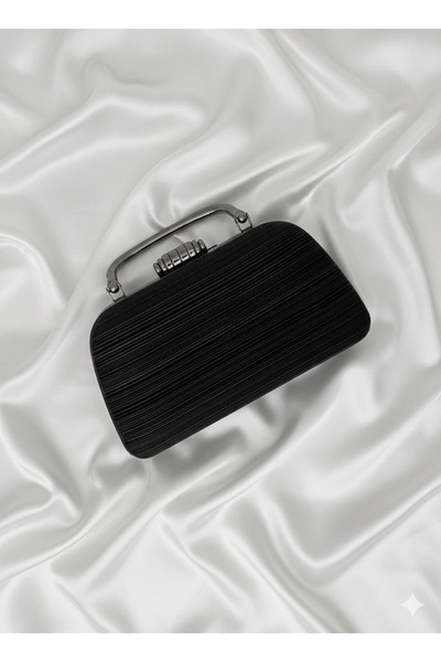 Butik Kadın Antrasit Metal Saplı Dokulu Lüks Abiye Portföy El Çantası & Clutch