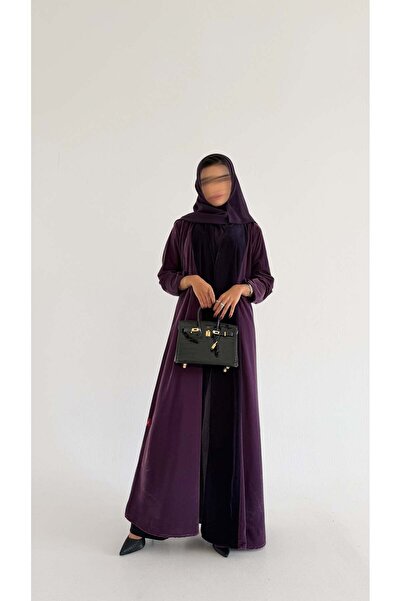 AYA MWT599 - عباية مخمل موف غامق وموف فاتح