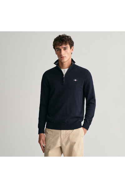 Gant Erkek Lacivert Regular Fit Yarım Fermuarlı Kazak