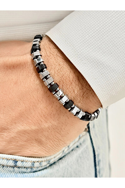 FERRO Silver and Black Steel Men's Bracelet Frj10133A-J Gift Boxed