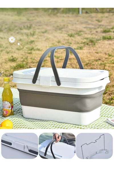DOMEET Collapsible Picnic Basket with Handles, Lid as Stand Up Table