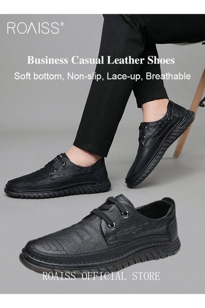 ROAISS Men Business Casual Durable Breathable Shoes Leather Shoes with Crocod...
