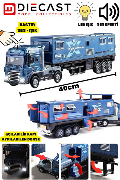 YILDIRIM OYUNCAK شاحنة مقطورة مصنوعة من المعدن المصبوب مع صوت وإضاءة، يمكن فص...