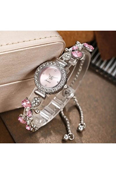 stainless steell VİP gümüş pembe renk ayarlanabilir kuvars bileklik saat