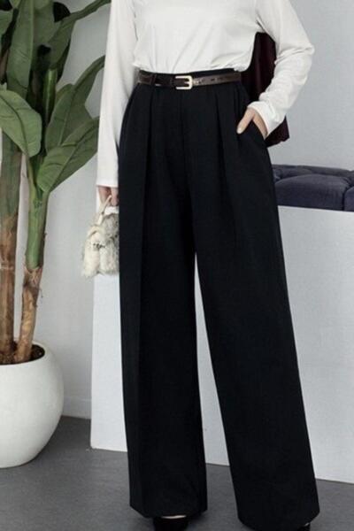 Şulemoda Giyim Palazzo Belted Trousers Black