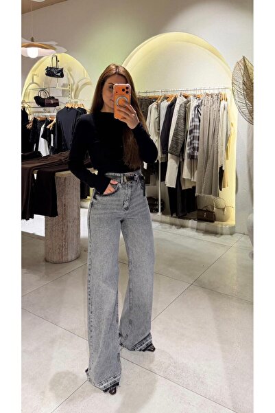 Fistan Byn Melisa Sökük Paça Wide Leg Gri