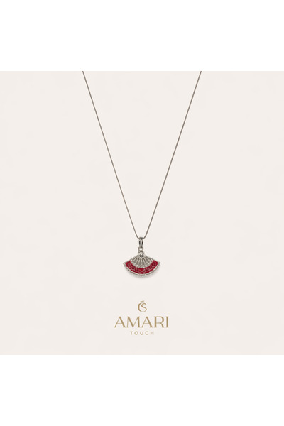 Amari Kırmızı Taşlı Yelpaze Kolye