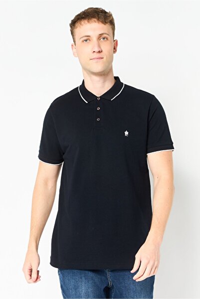 French Connection Men Regular Fit Brand Logo Short Sleeve Polo Shirt, Navy