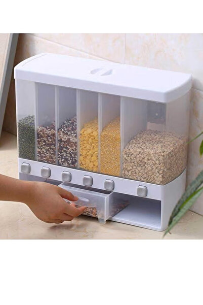 Biki موزع طعام جاف وحبوب بستة أقسام - لتخزين الأرز والفاصوليا والحبوب مع إخرا...