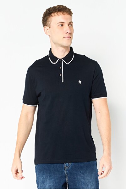 French Connection Men Spread Collar Short sleeve Brand Logo Polo Shirt, Navy