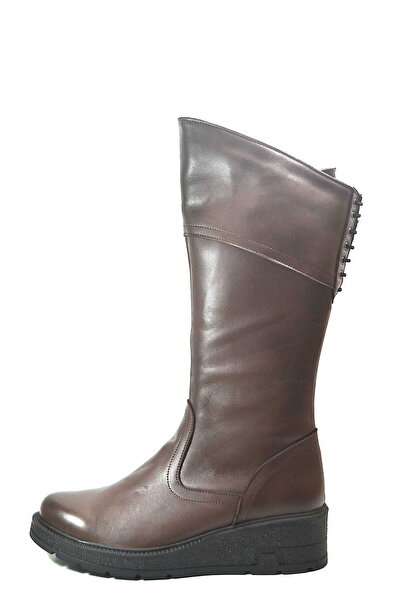 Onlo Ayakkabı 3120 Genuine Leather Black Zippered Wedge Heeled Women's Boots