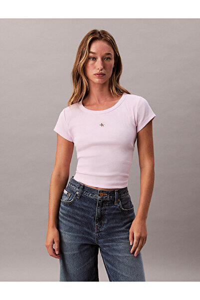 Calvin Klein Kadın Woven Label Baby Rib Baby T-Shirt