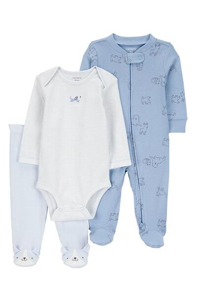 Carter's Erkek Bebek 3-9 Ay Figürlü Üçlü Tulumlu Takım Mavi