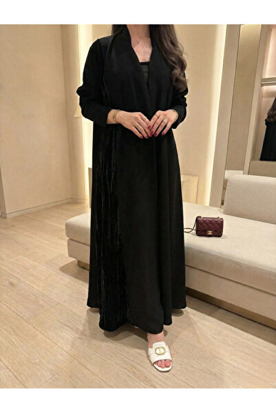 AYA MWT908 - عباية سوداء كريب سراميك