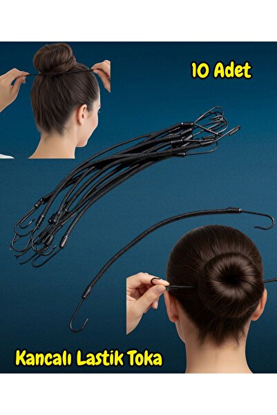 Technow Siyah Uçlu Kalın Çengelli Metal Kancalı At Kuyruğu Lastik Toka 10 Adet