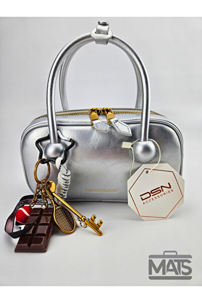 DSN Platin Renk Charm Aksesuarlı El Ve Omuz Çantası